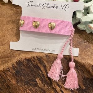 Lavender Pink Woven & Heart Charm Bracelet